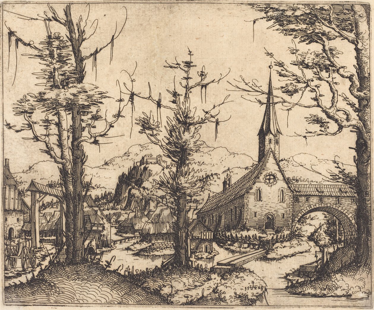 Paesaggio con una Chiesa di Villaggio da Augustin Hirschvogel