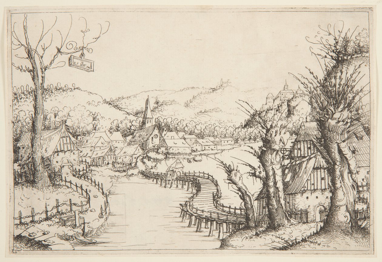 Paesaggio con un ponte di legno tortuoso da Augustin Hirschvogel