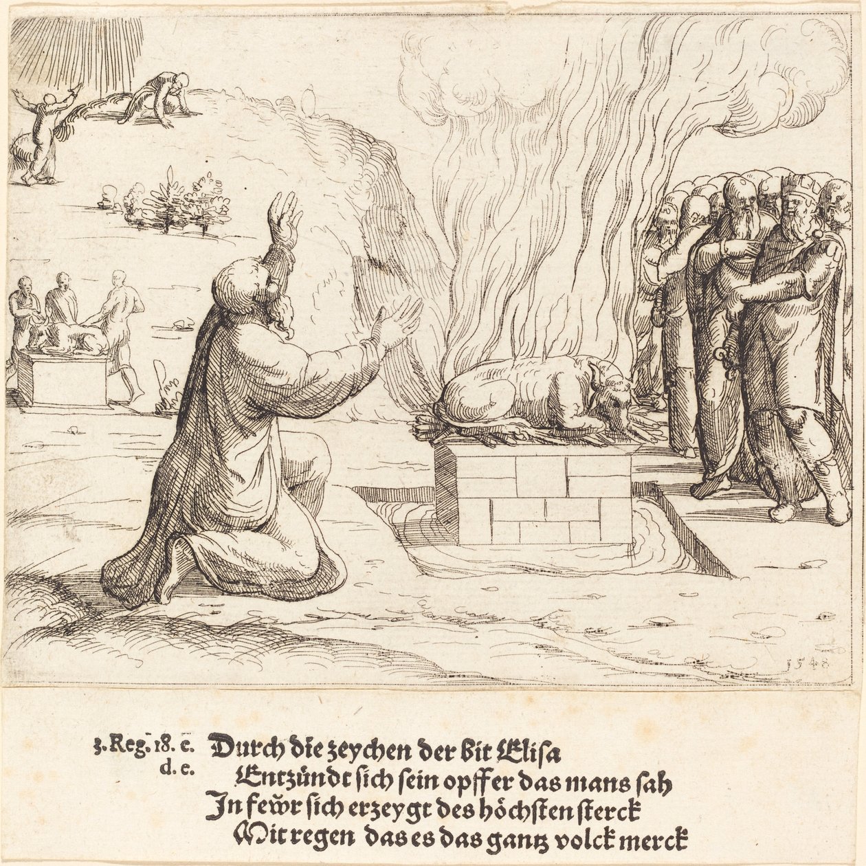 I sacrifici rivali di Elia e dei sacerdoti di Baal, 1548 da Augustin Hirschvogel