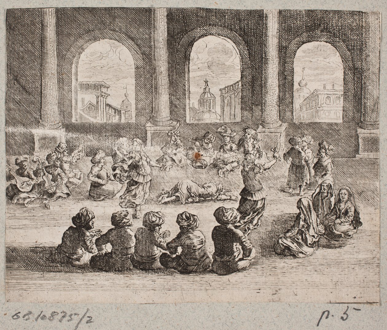 Interno di un palazzo orientale con una compagnia intrattenuta da ballerini da Augustin John