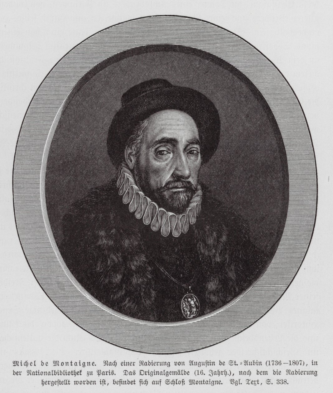 Michel de Montaigne, filosofo francese (incisione) da Augustin de (after) Saint-Aubin