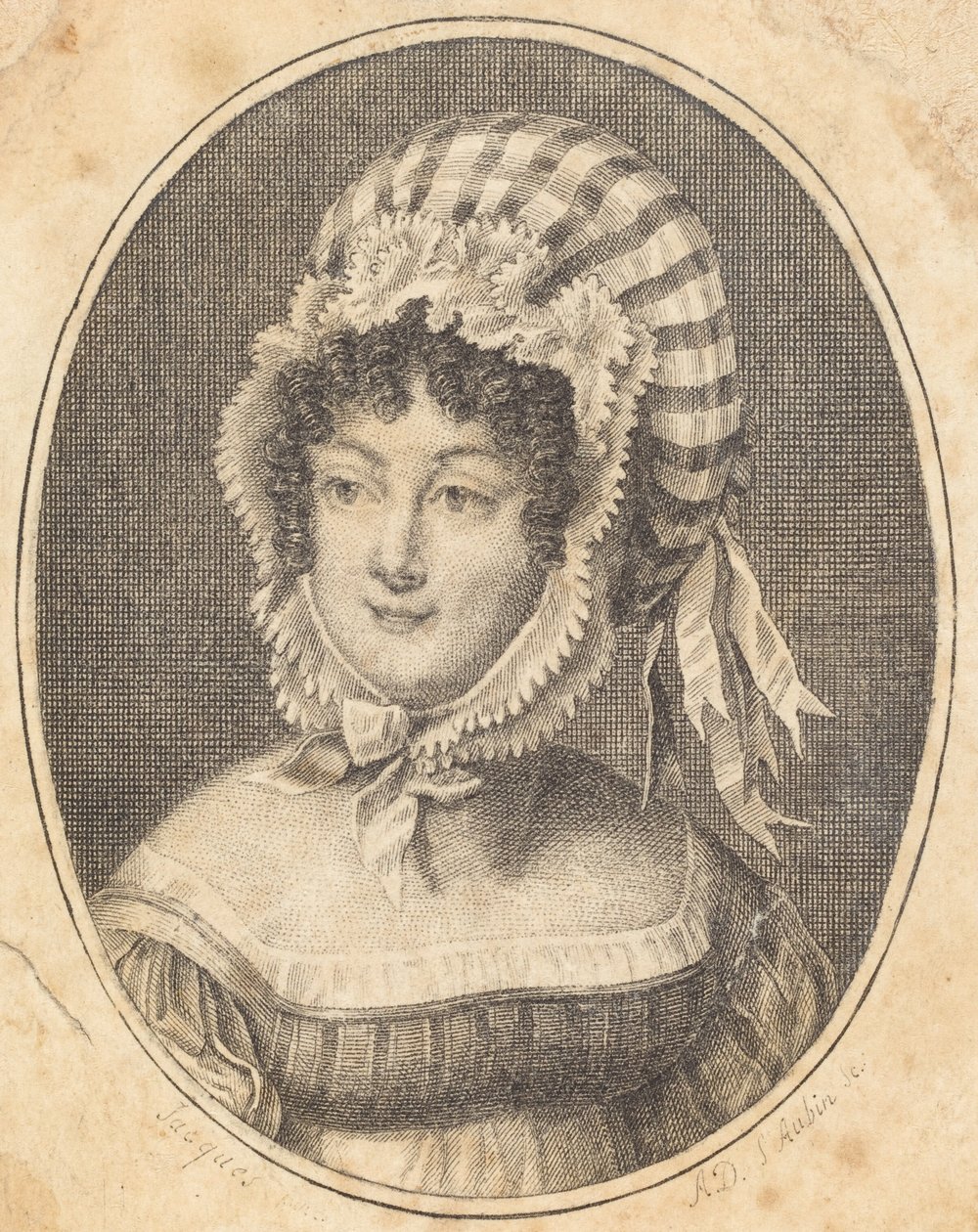 Testa di Donna con Cappello a Strisce da Augustin de Saint-Aubin