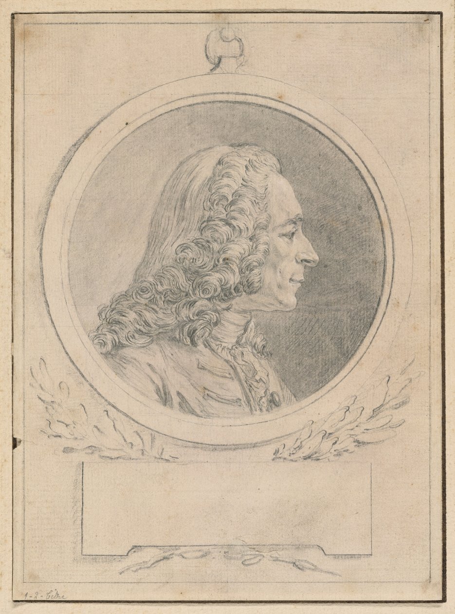 Ritratto di Voltaire, dal busto di Jean-Baptiste Lemoyne II da Augustin de Saint-Aubin