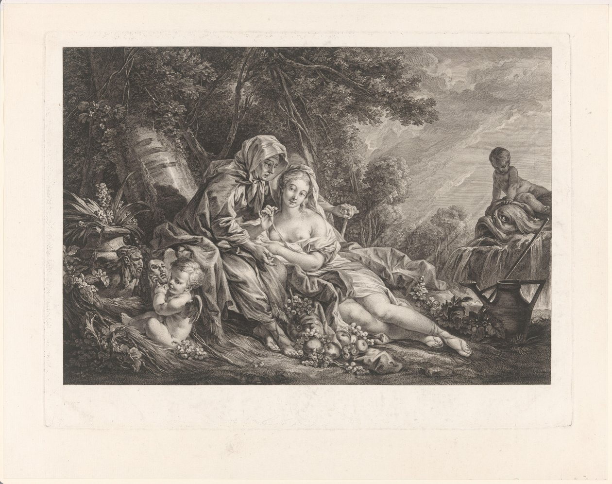 Vertumno e Pomona in un paesaggio parkowym da Augustin de Saint-Aubin