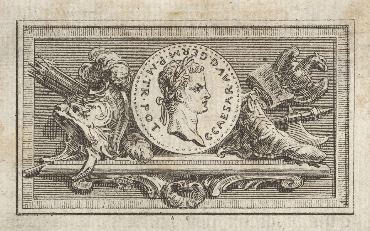Medaglia con ritratto di Caligola nel 6° libro, da Tibère ou les six premi da Augustin de Saint Aubin
