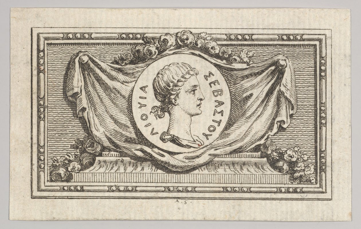 Medaglia con ritratto di Livio nel 5° libro, da Tiberio o i primi sei..., pubblicato nel 1768 da Augustin de Saint Aubin