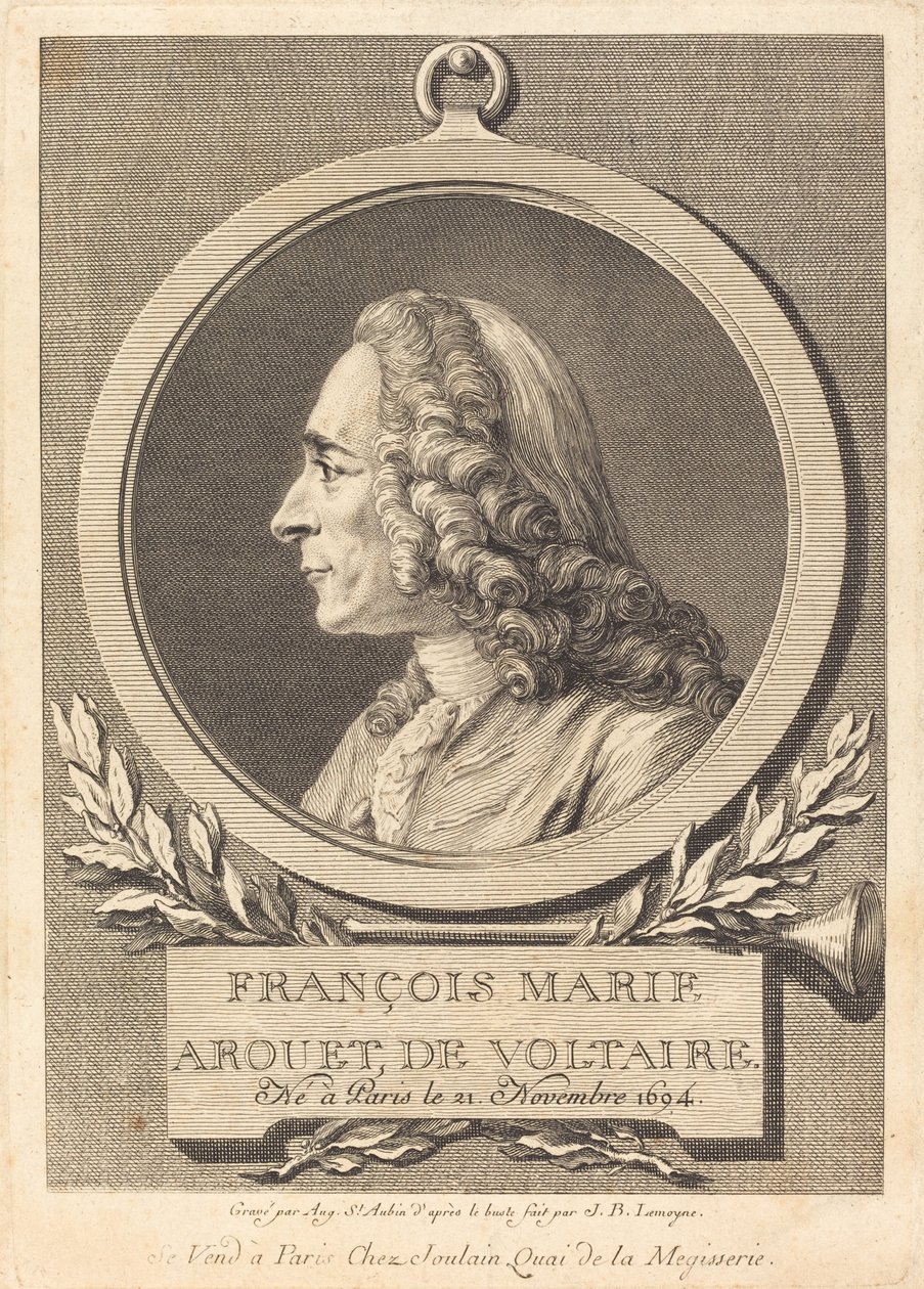 François Marie Arouet de Voltaire da Augustin de Saint Aubin after Jean Baptiste Lemoyne II
