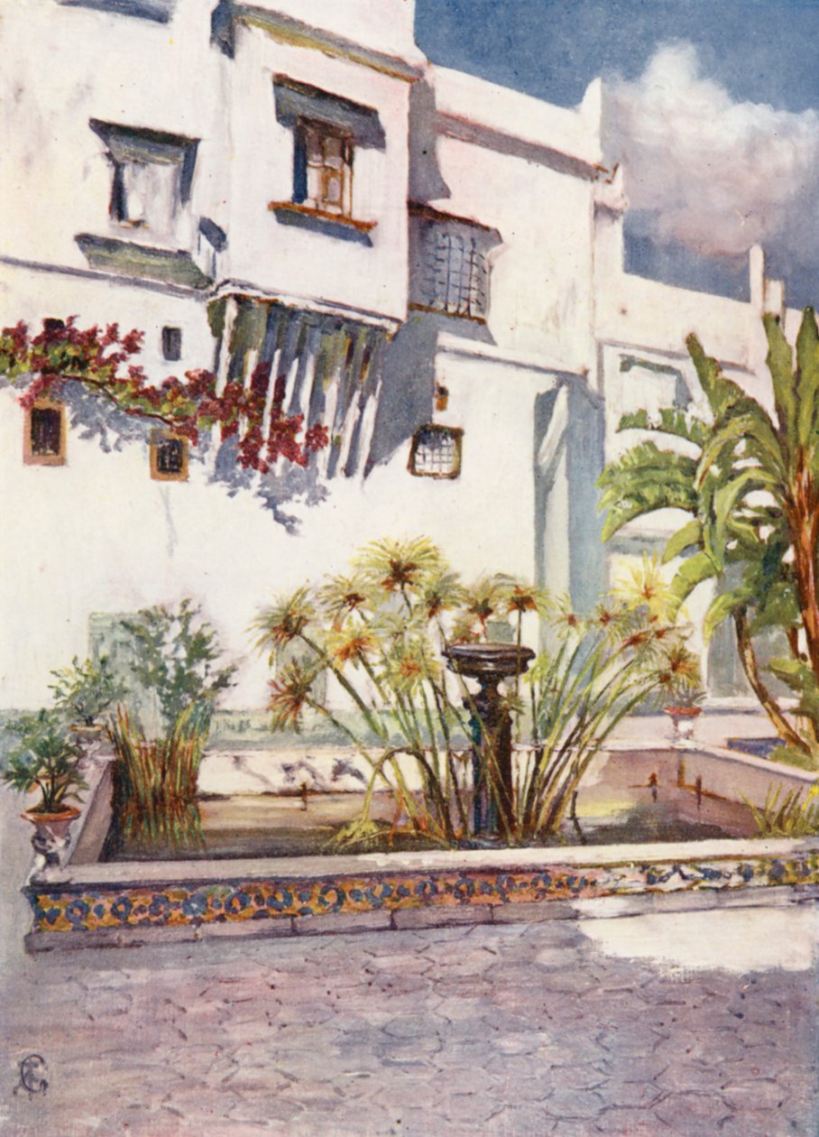 Cortile del Bardo, Algeri (litografia a colori) da Augustine Fitzgerald