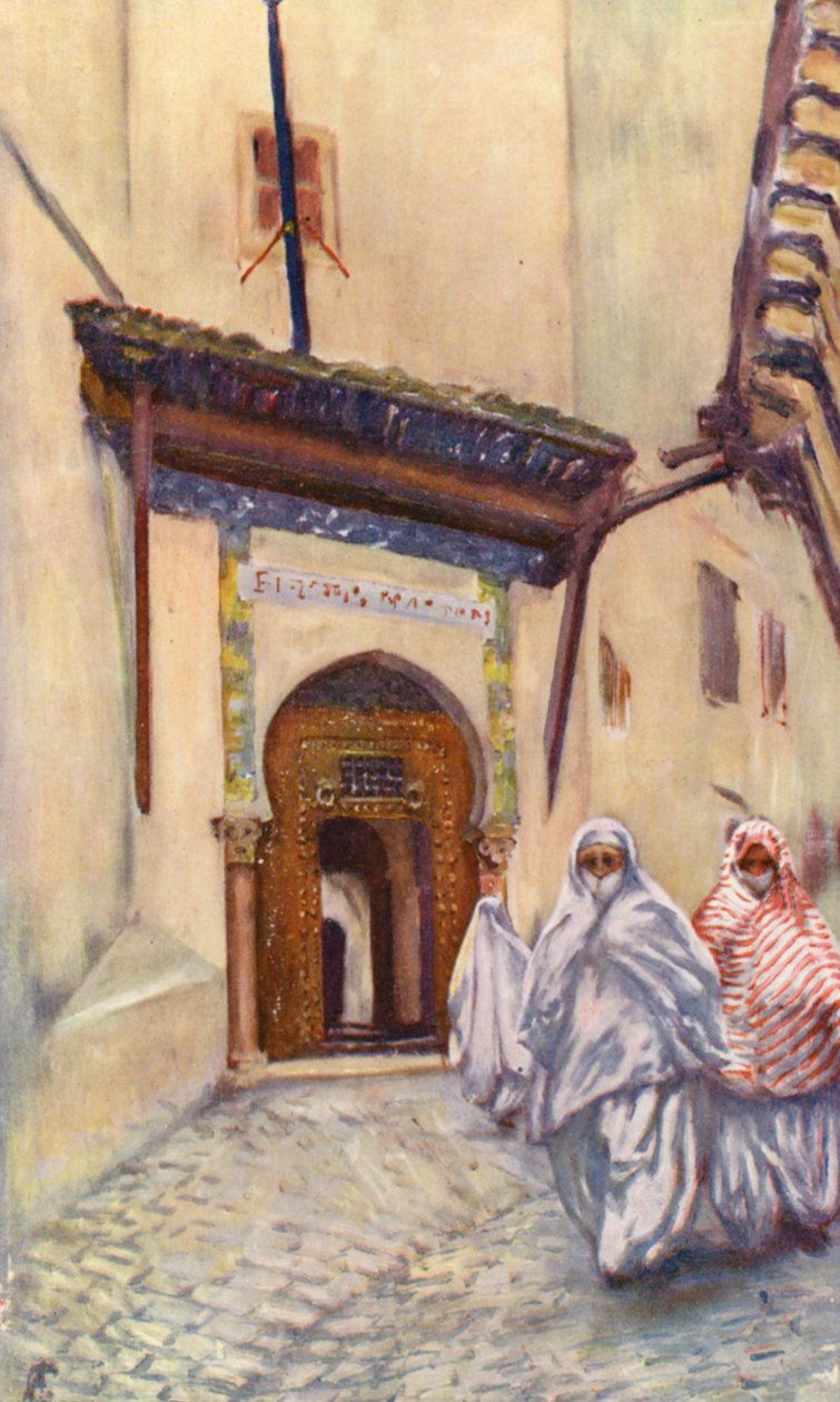Ingresso della Bibliotheque Nationale, Algeri (litografia a colori) da Augustine Fitzgerald
