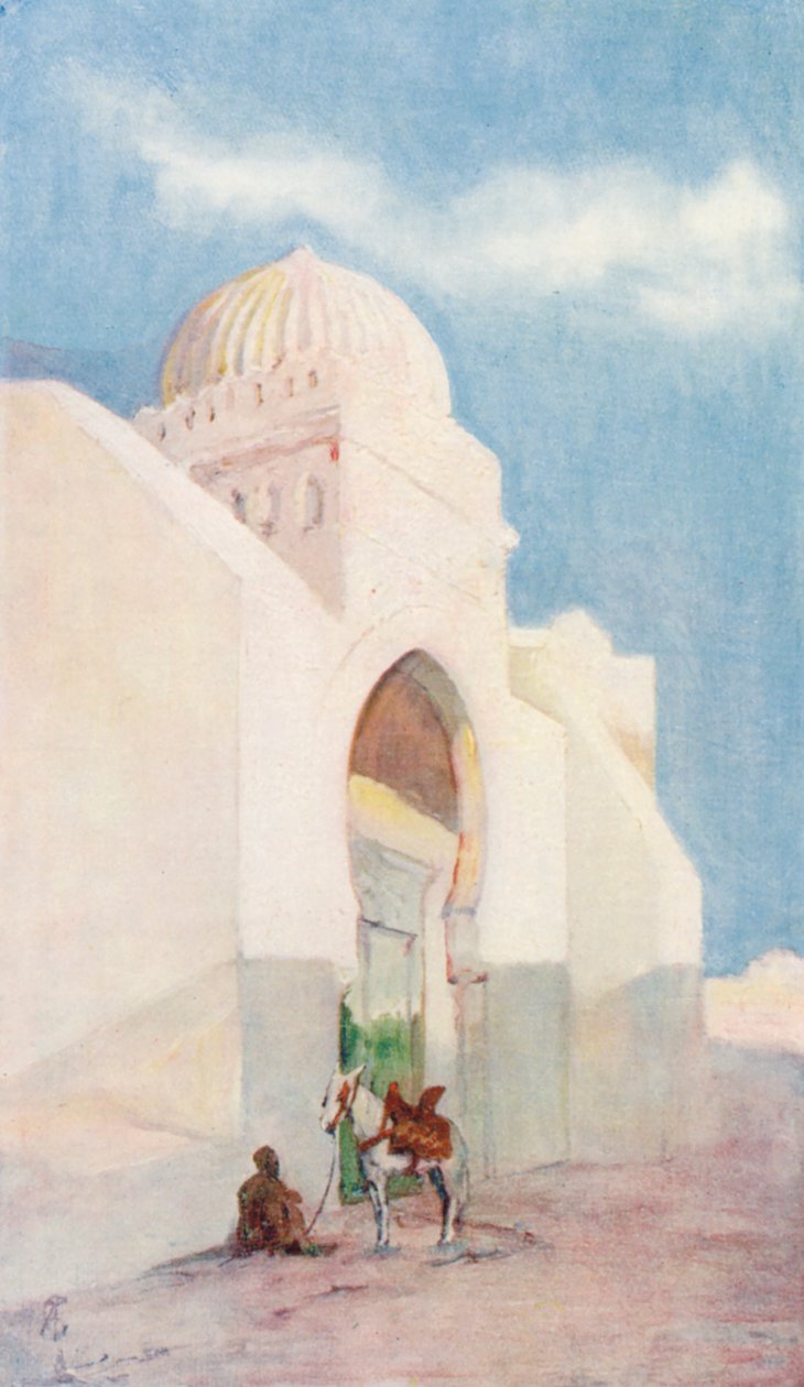 Ingresso della Moschea di Sidi Okbar, Kairouan (litografia a colori) da Augustine Fitzgerald