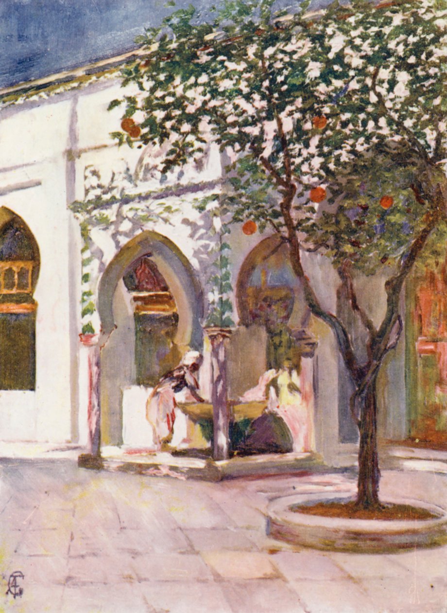 Fontana nel cortile della Grande Moschea, Algeri (litografia a colori) da Augustine Fitzgerald