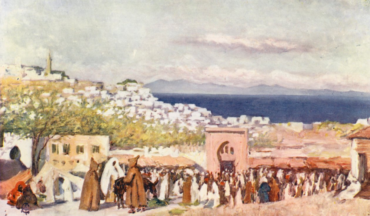 Tangeri dalla piazza del mercato (litografia a colori) da Augustine Fitzgerald