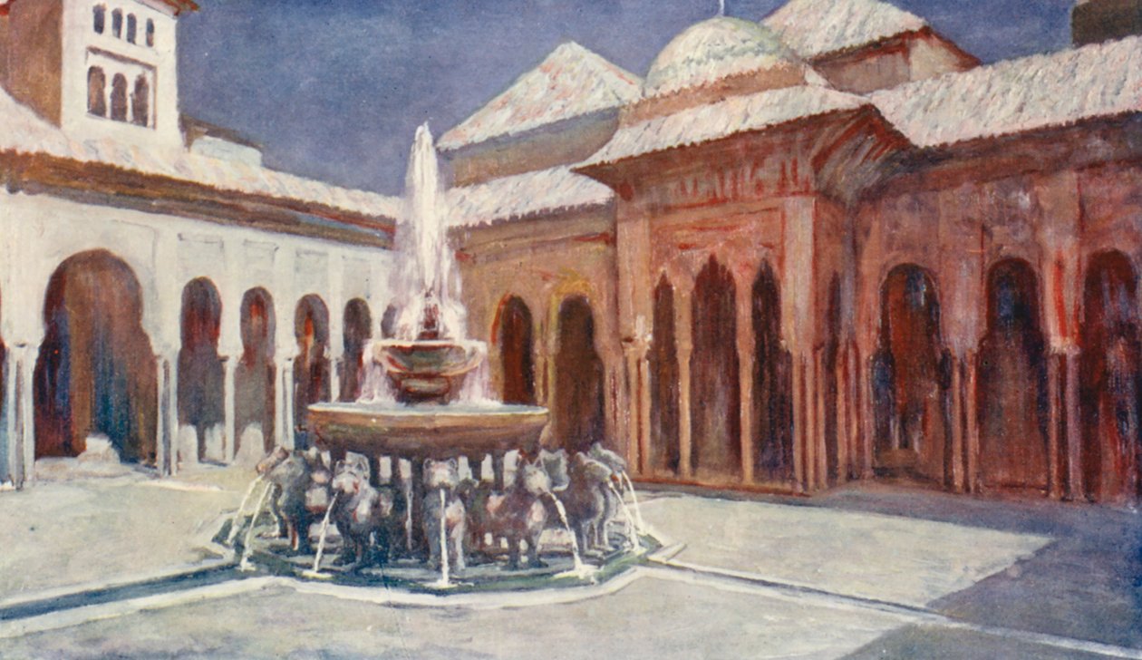 La Corte dei Leoni, Alhambra (litografia a colori) da Augustine Fitzgerald