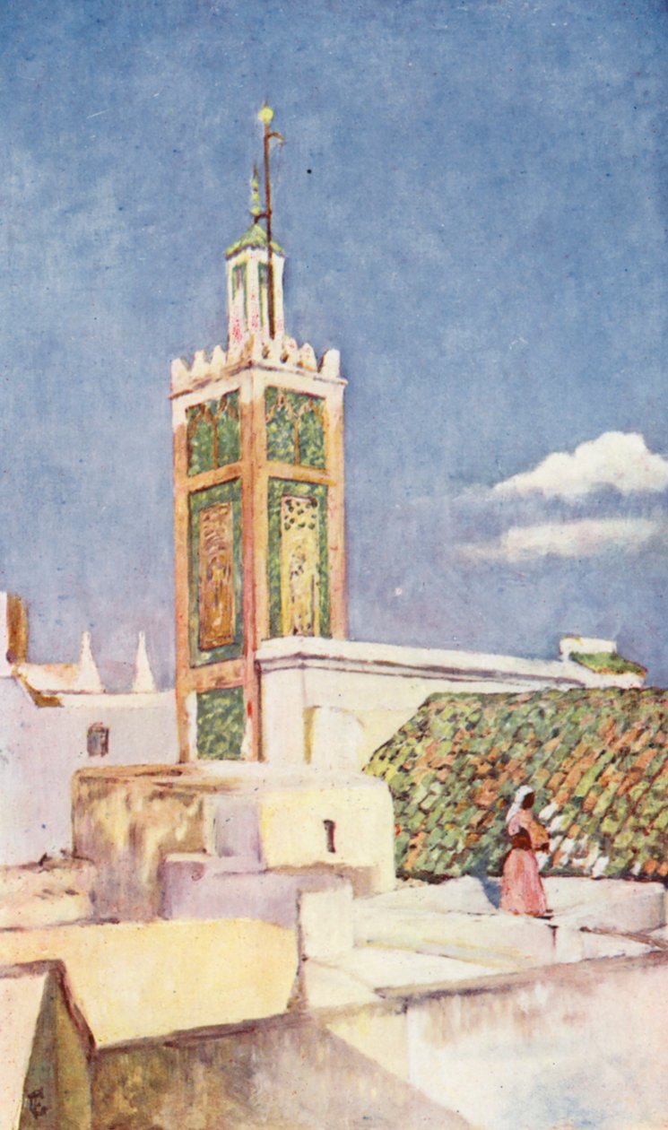 Il minareto della Grande Moschea di Tangeri (litografia a colori) da Augustine Fitzgerald