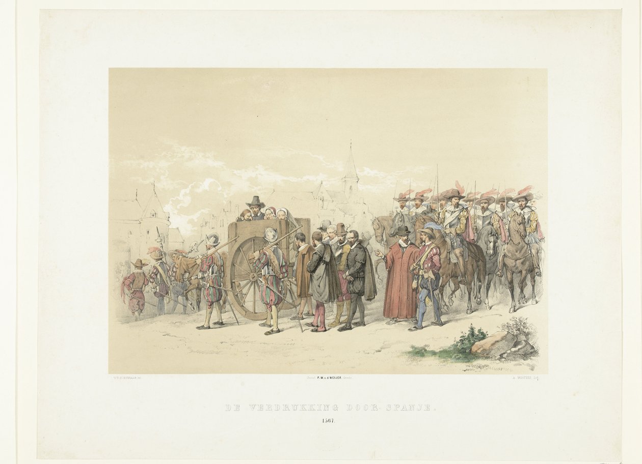 Deportazione di cittadini in prigionia da parte dei soldati spagnoli, 1567 da Augustinus Jacobus Bernardus Wouters