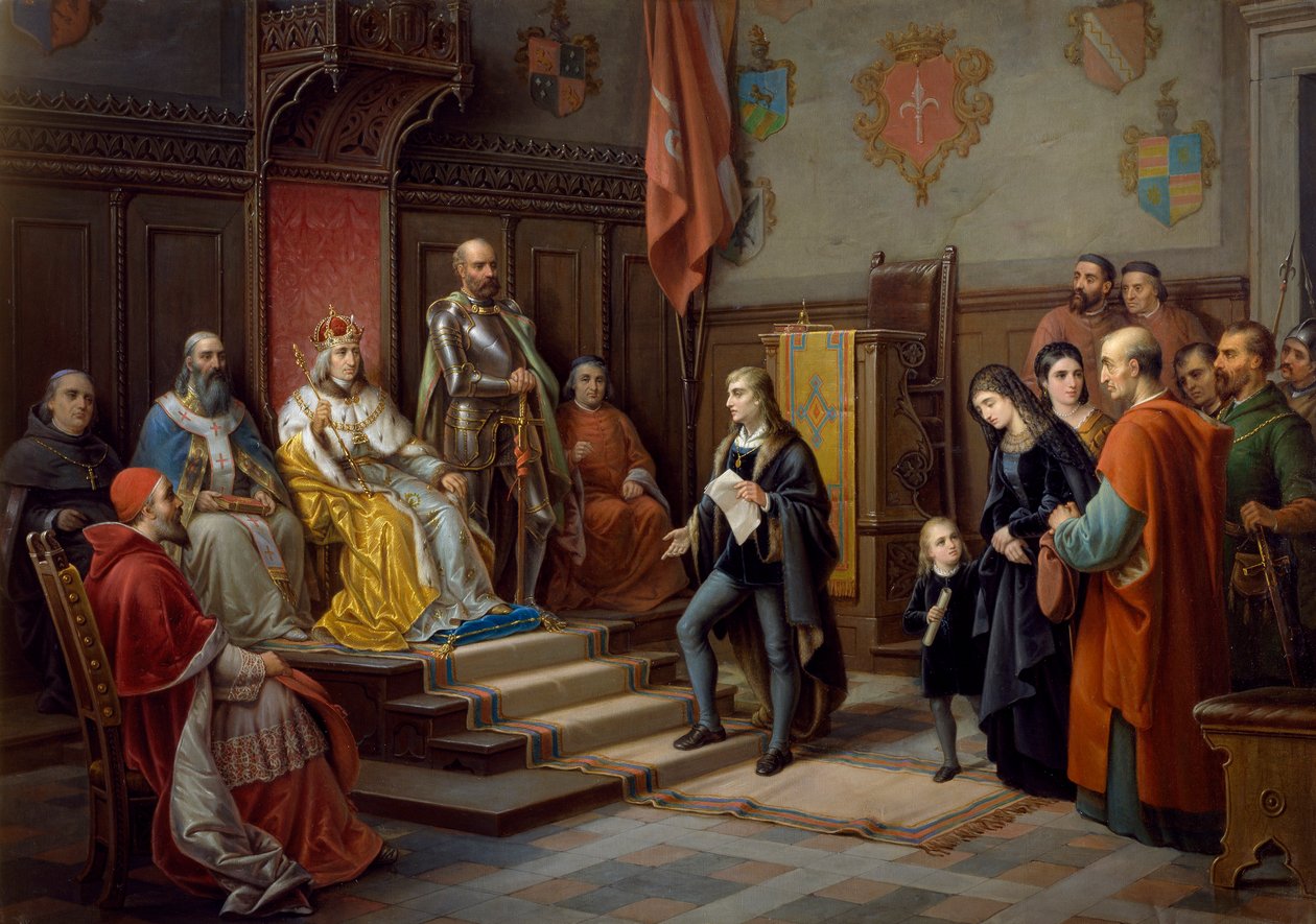 Federico III, spinto a marciare contro i Turchi dal poeta triestino Raffaele Zovenzoni da Augusto Tominz