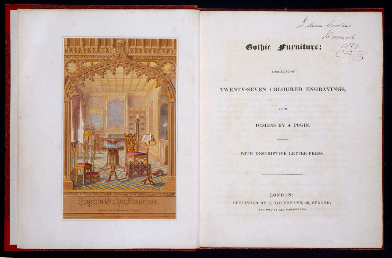 Pagina del titolo e frontespizio di Gothic Furniture, Pugin, Augustus Charles, 1826 da Augustus Charles Pugin