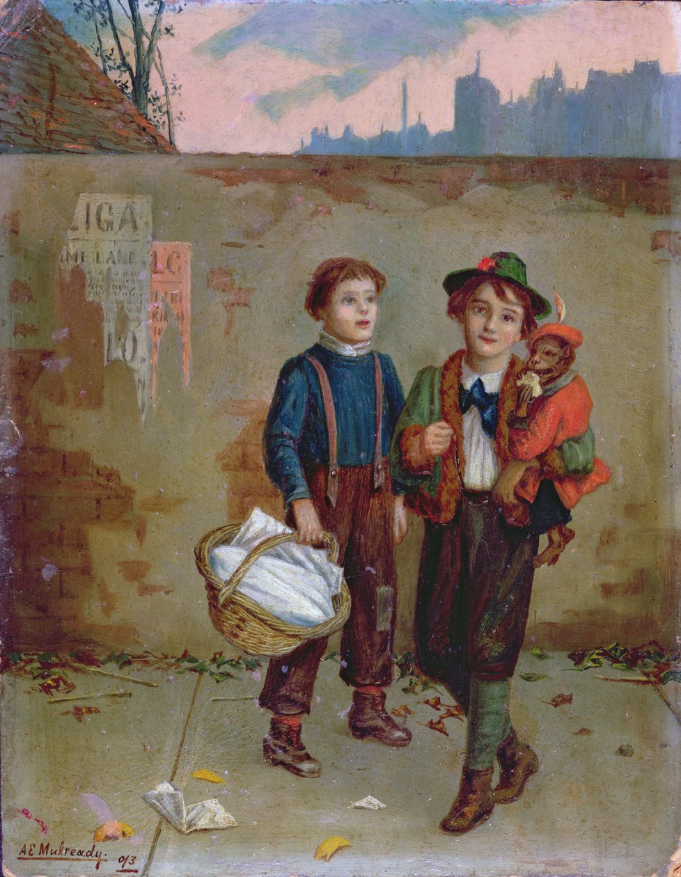 Mendicanti e una scimmia, 1893 da Augustus Edward Mulready
