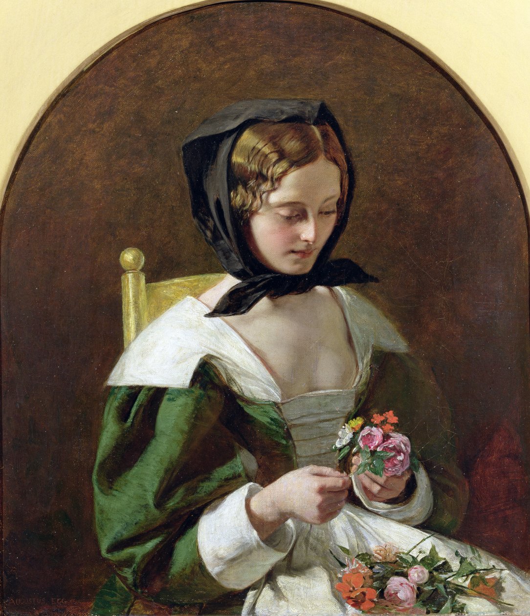 Ragazza che fa un bouquet di fiori, 1849 da Augustus Leopold Egg