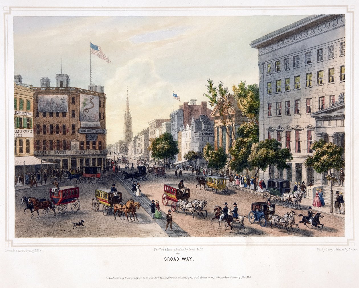 Broad-Way, pub. 1850 (litografia a colori) da Augustus (after) Kollner