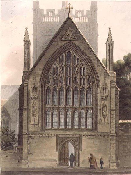 Esterno del Merton College, di fronte alla finestra nord della cappella anteriore, illustrazione da 