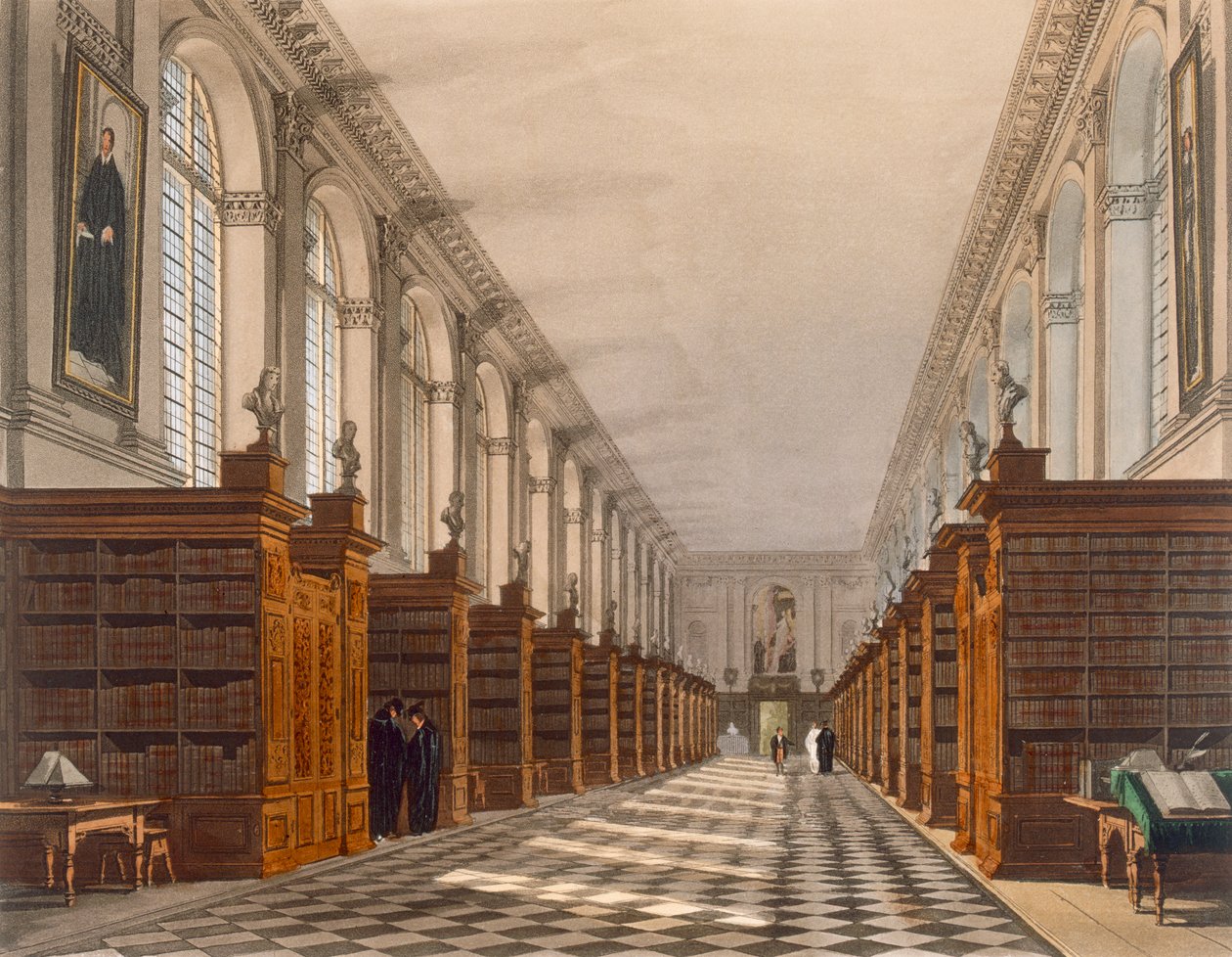 Interno della Biblioteca del Trinity College, Cambridge, da The History of Cambridge, inciso da Daniel Havell (1785-1826), pub. da R. Ackermann, 1815 da Augustus Charles Pugin
