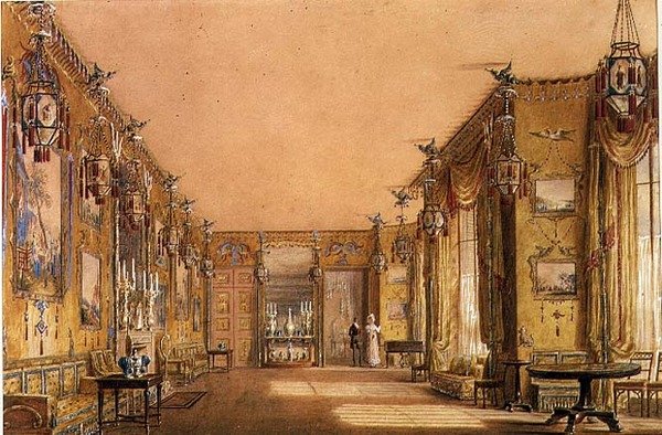 Interno della sala gialla al Brighton Pavilion, c.1820 da Augustus Charles Pugin