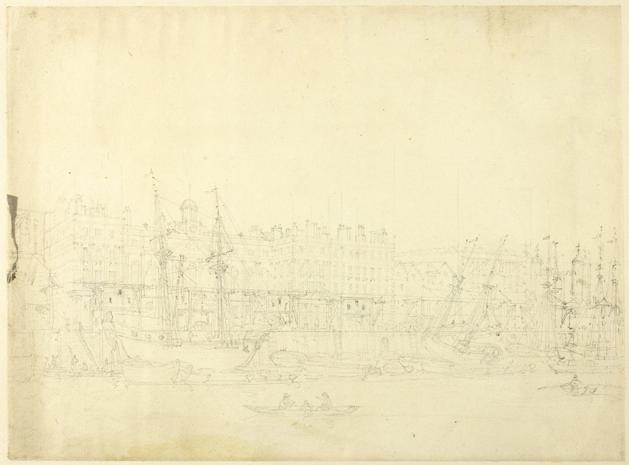 Studio per la Custom House, dal fiume Tamigi, da Microcosmo di Londra da Augustus Charles Pugin