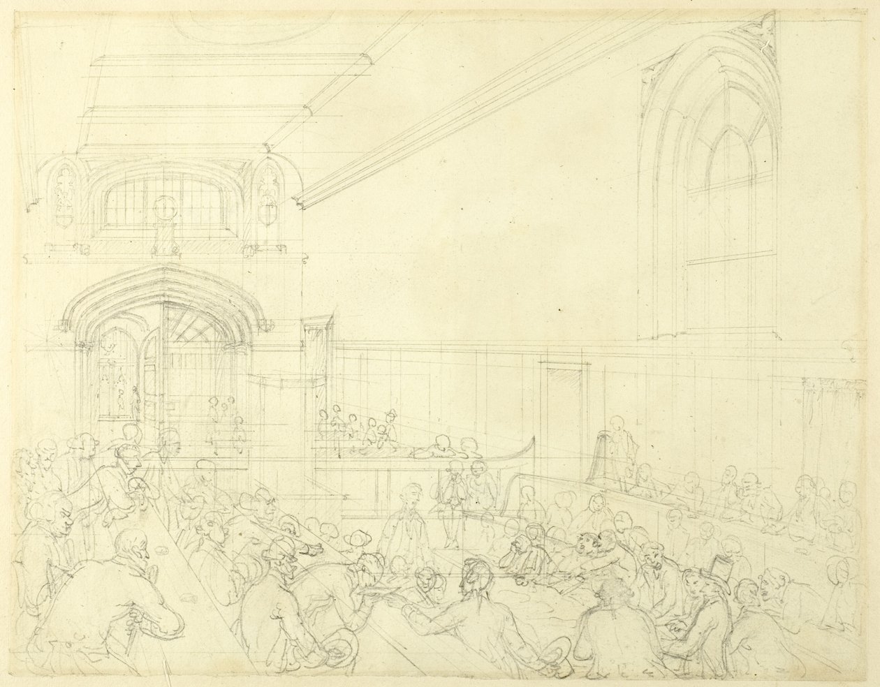 Studio per Guild Hall, Esame di un fallito davanti ai suoi creditori, da Microcosmo di Londra da Augustus Charles Pugin