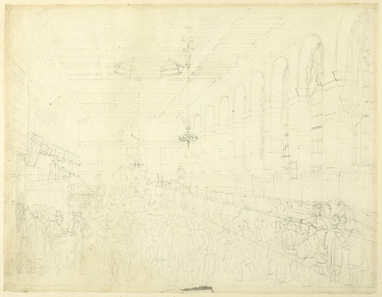 Studio per The Long Room, Custom House, da Microcosmo di Londra da Augustus Charles Pugin