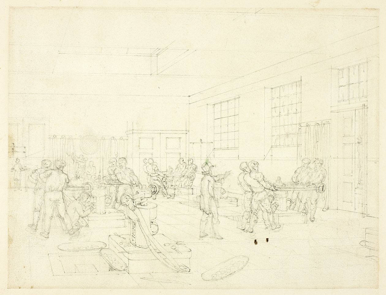 Studio per la Zecca, da Microcosmo di Londra (recto); schizzo del cortile (verso) da Augustus Charles Pugin