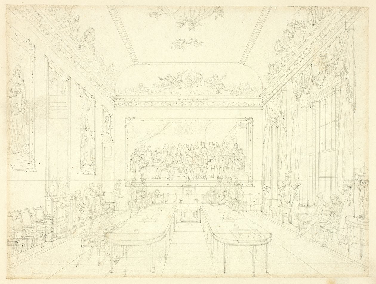 Studio per Trinity House, da Microcosm of London (recto); Schizzo architettonico di facciate di case a schiera (verso) da Augustus Charles Pugin