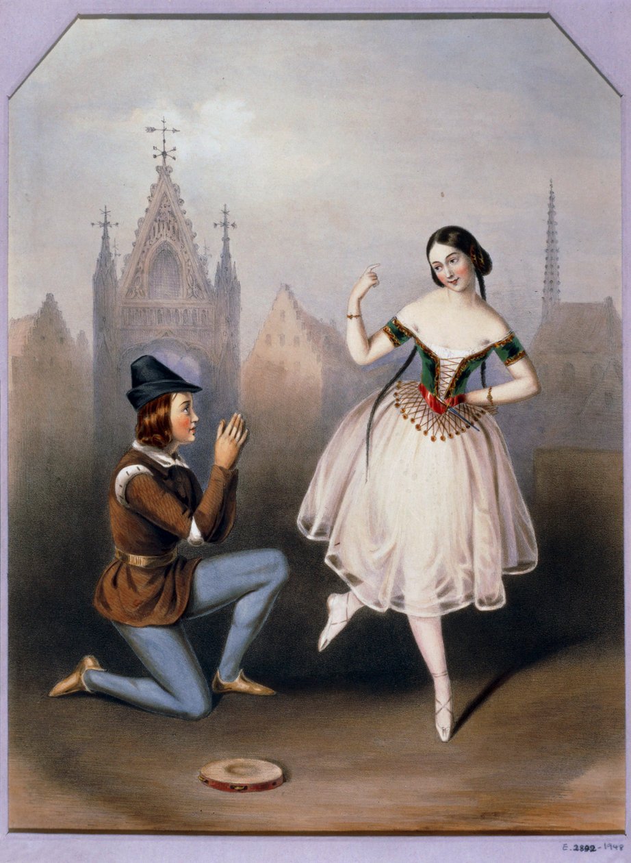 Carlotta Grisi nel ruolo di Esmeralda e Jules Perrot nel ruolo di Gringoire - La Esmeralda, balletto in 3 atti ... (litografia) da Augustus Jules Bouvier