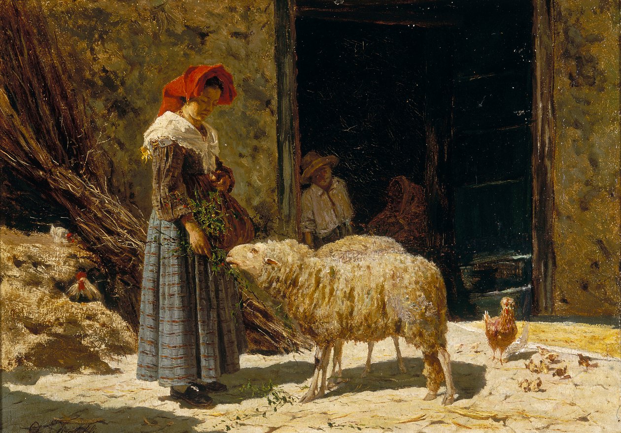 Bambina con pecore da Aurelio Tiratelli