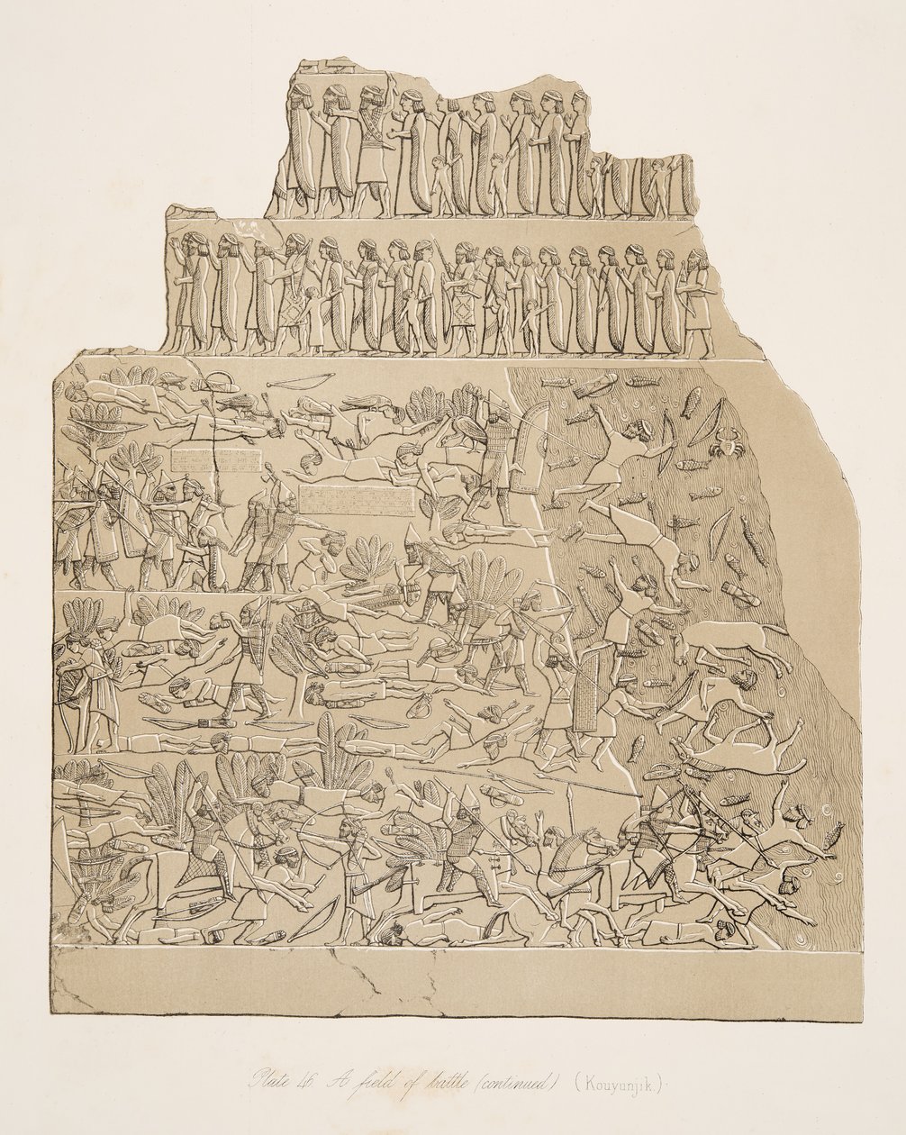 Campo di battaglia (Kouyunjik), dai Monumenti di Ninive, pub. 1849 da Austen Henry Layard