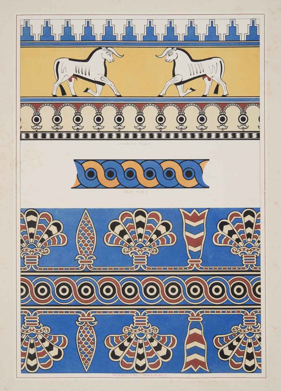 Ornamenti dipinti da Nimroud, da Monumenti di Ninive, pub. 1849 da Austen Henry Layard