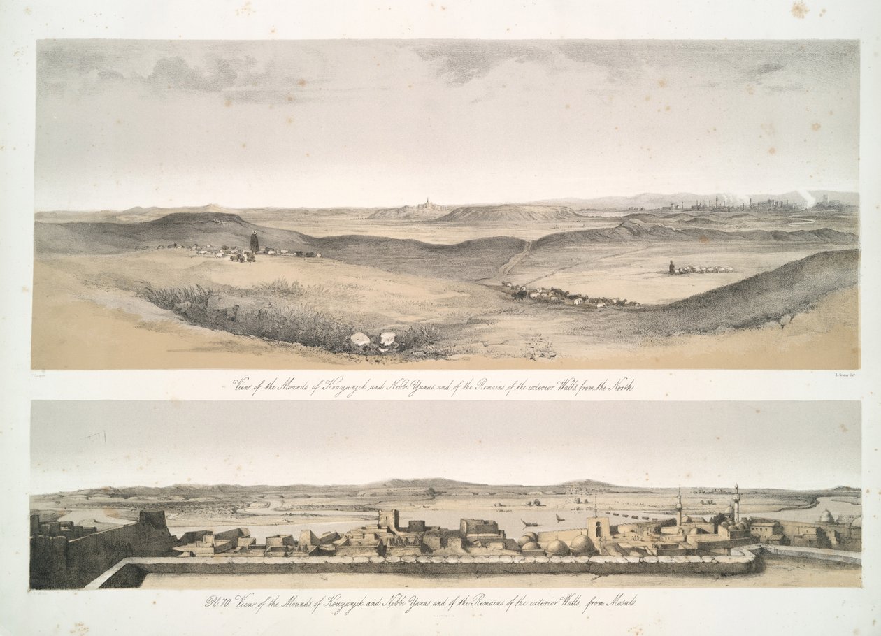 Vista dei tumuli di Kouyunjik [Quyunjik] e Nebbi Yunus, e dei resti delle mura esterne, da Mosul da Austen Henry Layard
