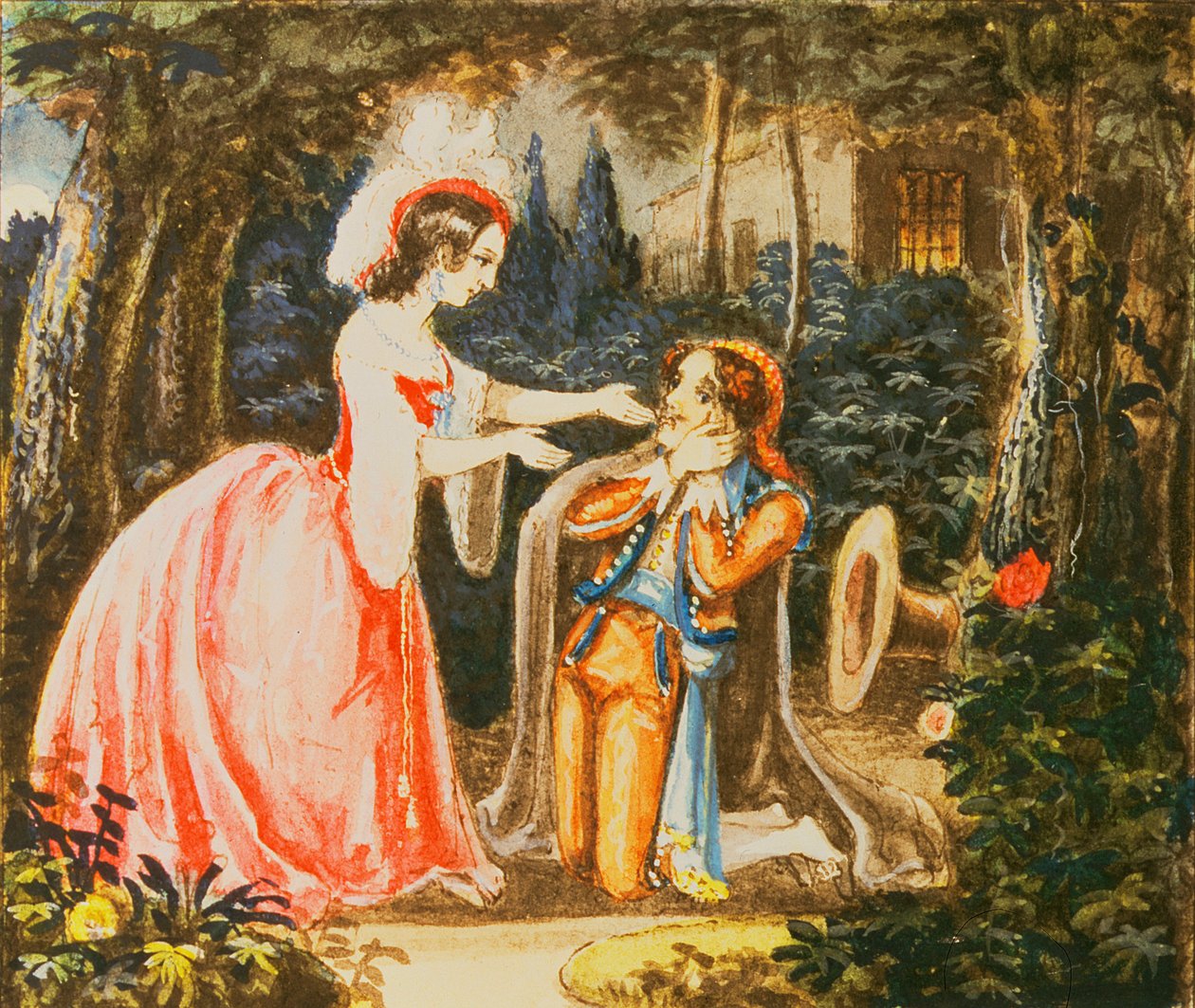 Il conte Almaviva si inginocchia davanti a sua moglie in contrizione, Atto IV, da 
