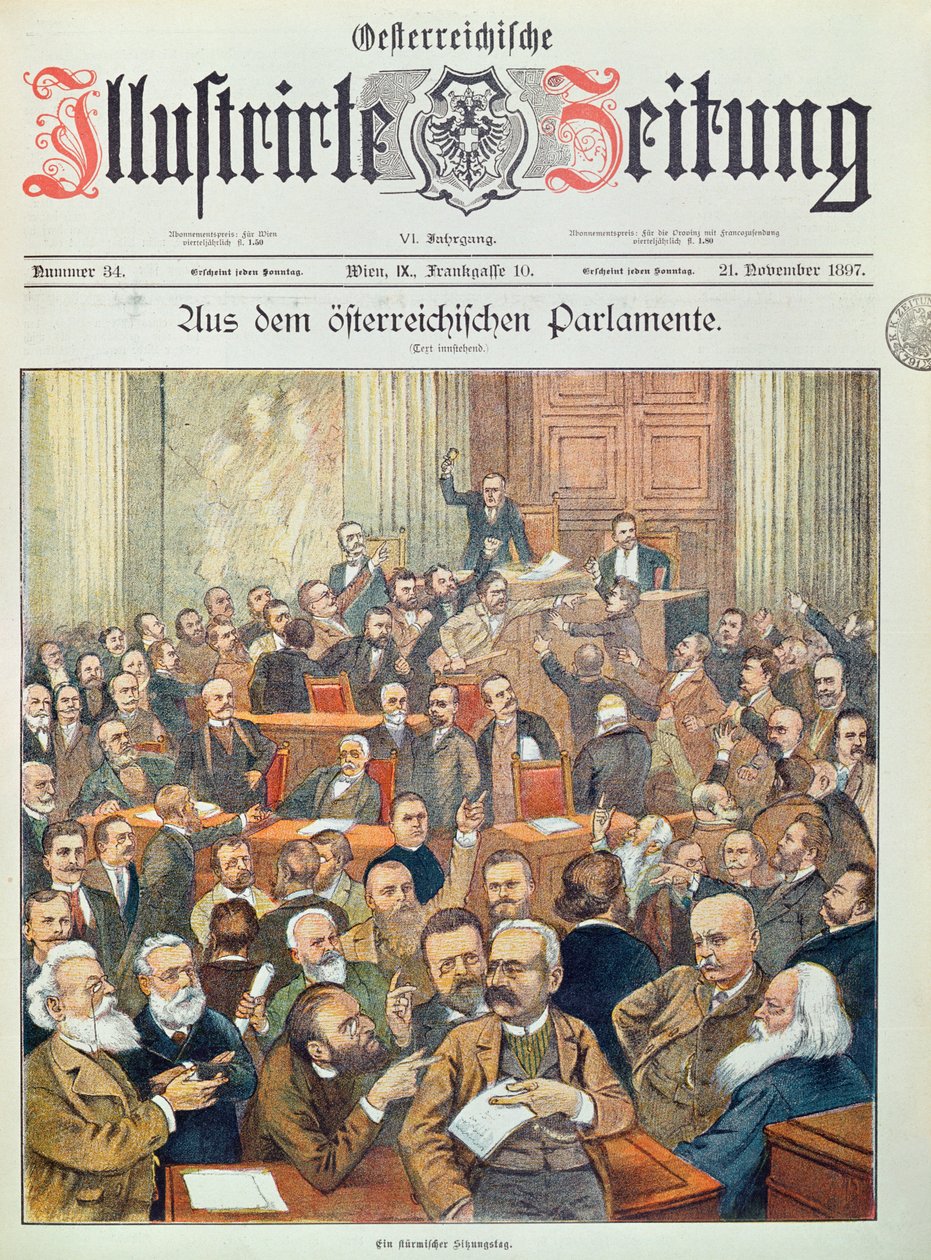 Una sessione tempestosa nel Parlamento austriaco a Vienna, 1897 da Austrian School