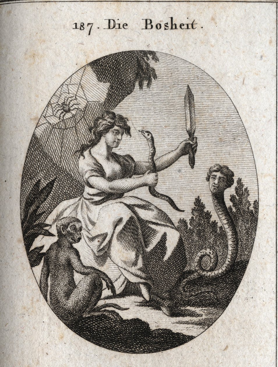Allegoria della malizia. Sembra felice con un aspide e un pugnale. da Austrian School