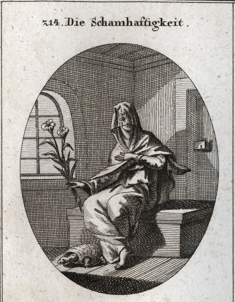 Allegoria della modestia. Il suo simbolo è un ramo di gigli e una tartaruga. da Austrian School