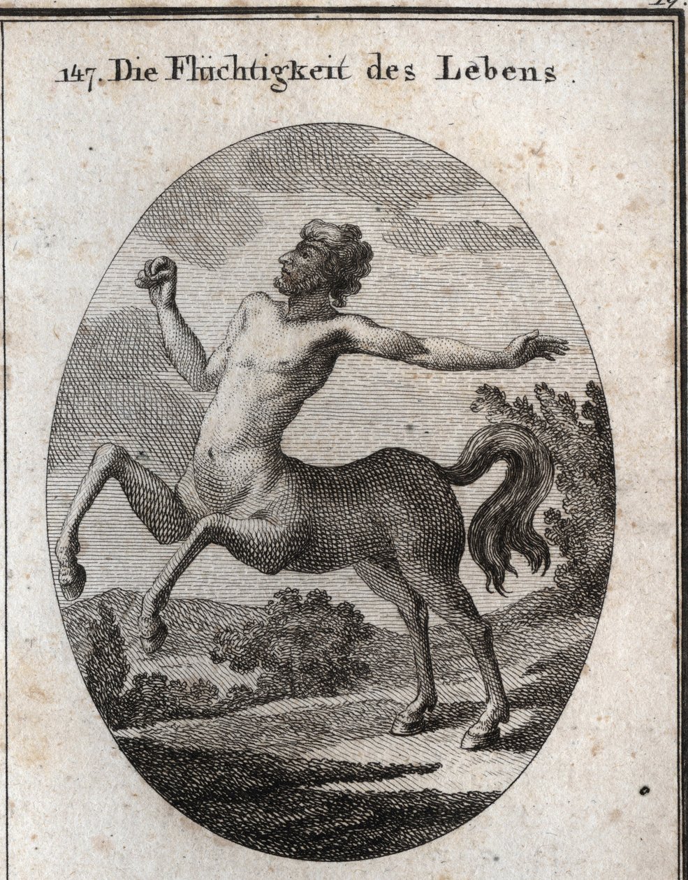 Allegoria della velocità della vita umana rappresentata da un Centauro. Incisione in "Iconologie oder Ideen aus dem Gebiete der Leidenschaften und Allegorien bildich dargestellt fur Zeichner, Mahler, Dichter, Gelehrte, Erzieher und freunde Hoherer Geschmac da Austrian School