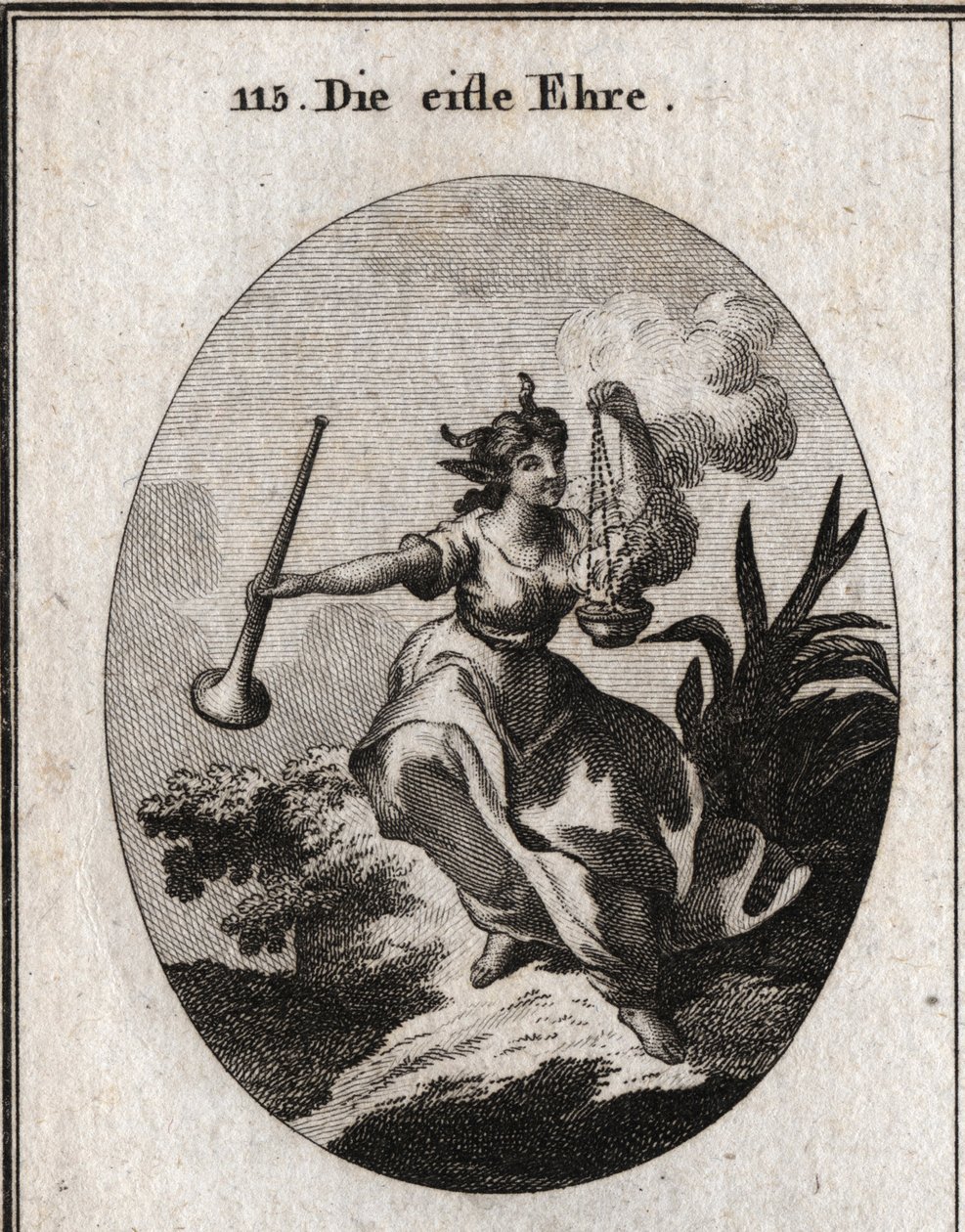 Allegoria della vanagloria che tiene una tromba e respira l