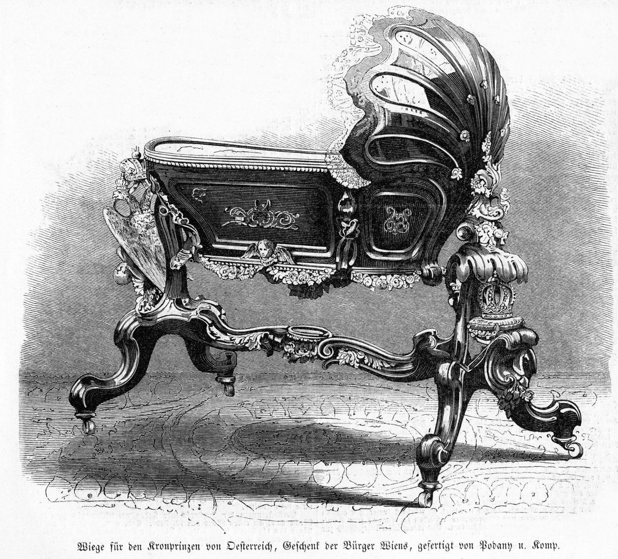 Culla del principe ereditario austriaco, illustrazione da Leipziger Illustrirte Zeitung, 1859 da Austrian School
