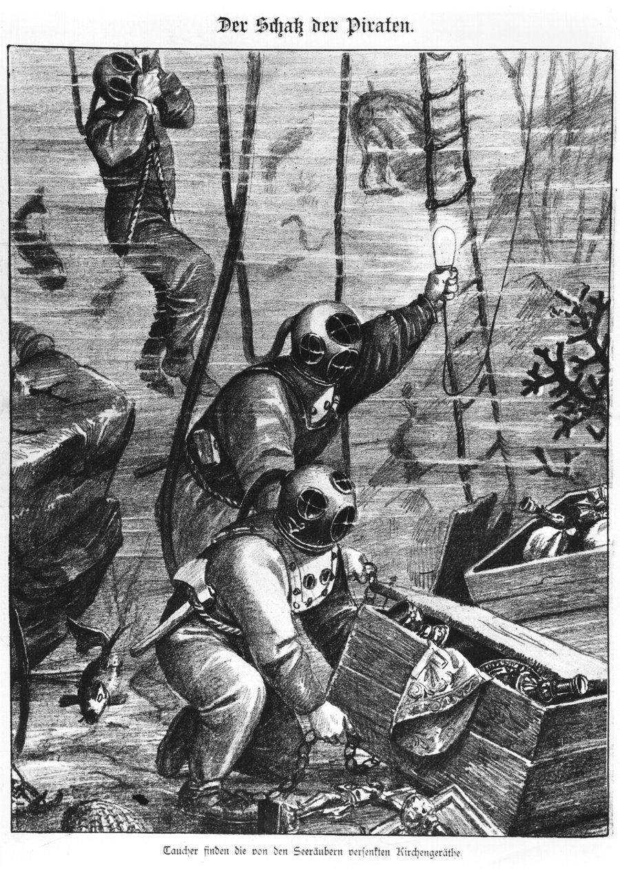 Sommozzatori che trovano il tesoro dei pirati, 1897 da Austrian School