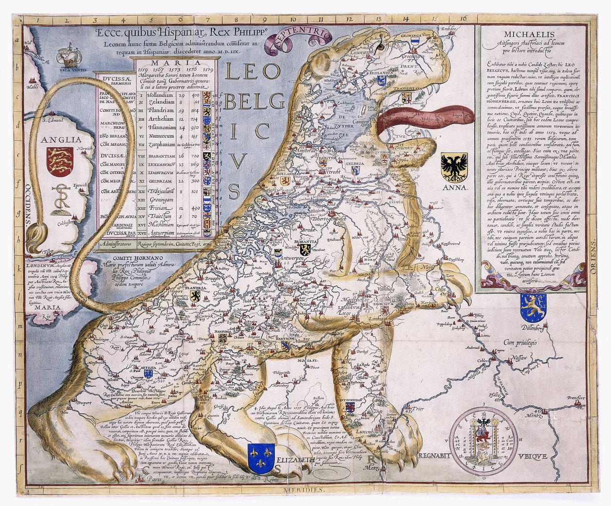 Leo Belgicus, che mostra i Paesi Bassi a forma di leone da Austrian School