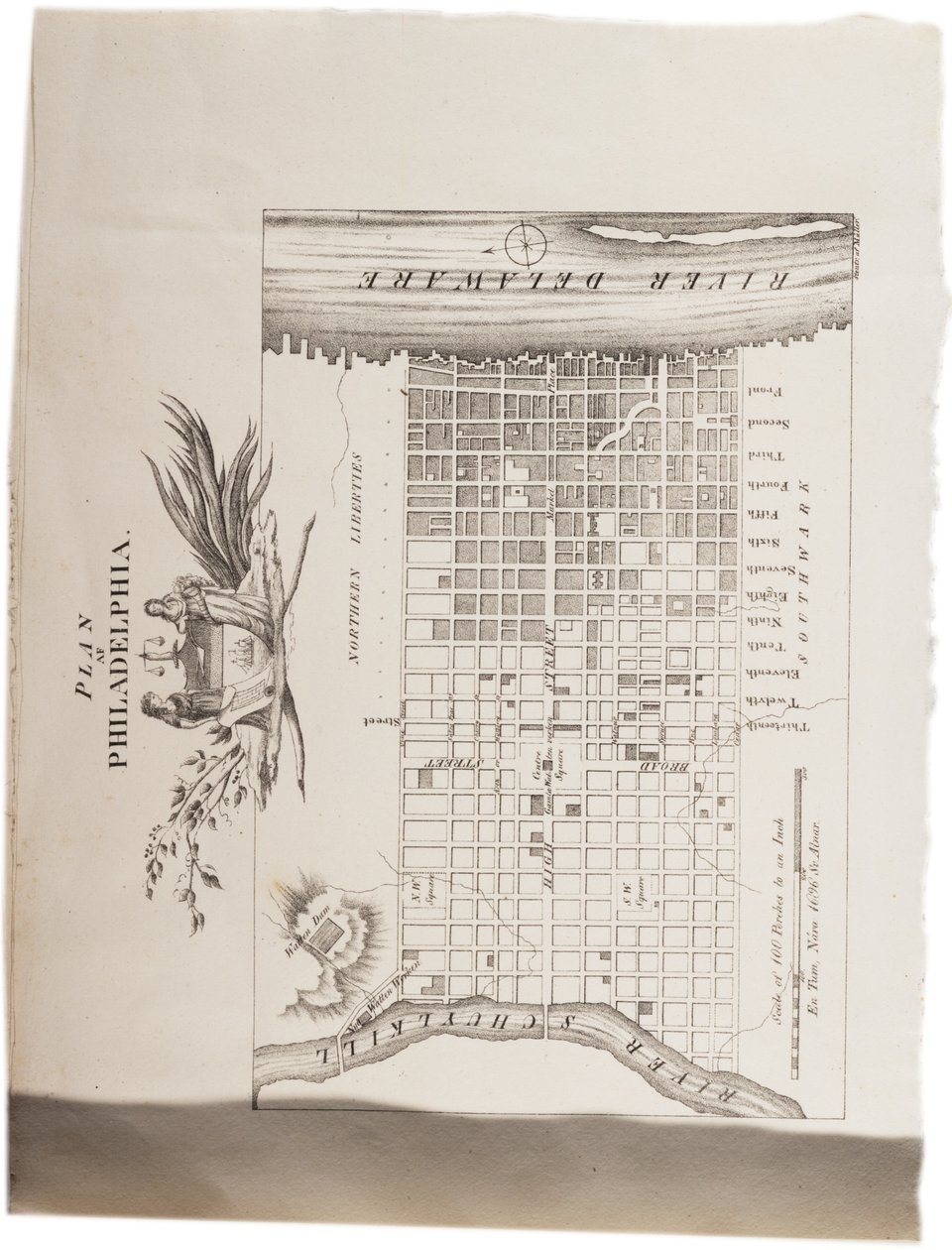 Mappa di Filadelfia, da un atlante degli Stati Uniti, 1824 da Axel Leonhard Klinckowström