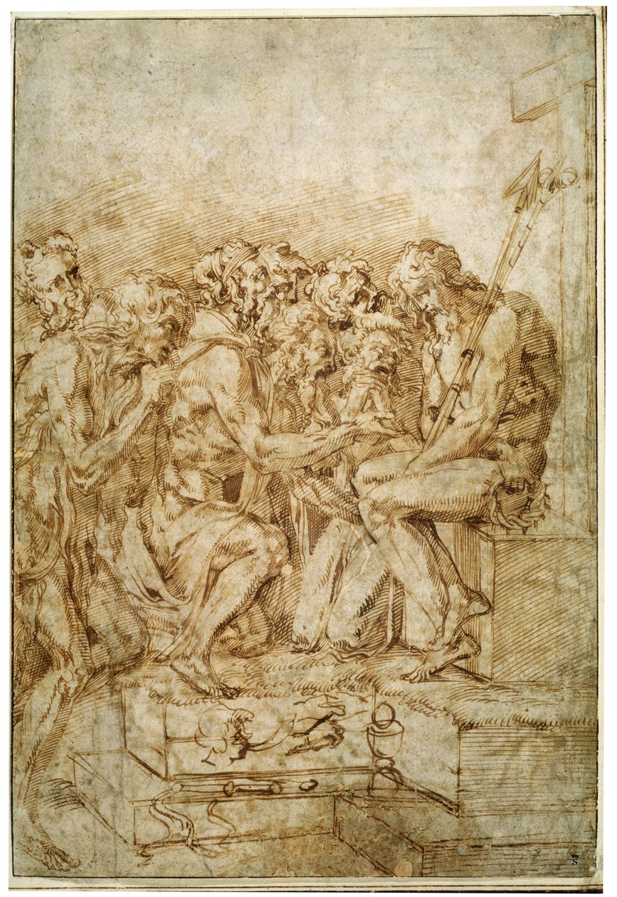 Cristo con simboli della Passione assistito da sette figure, inizio XVI secolo da Baccio Bandinelli