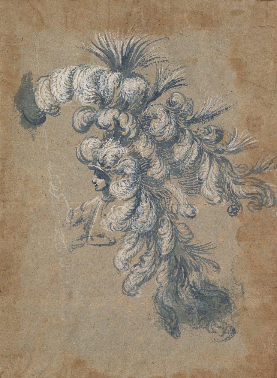 Progetto per un sontuoso copricapo con piume, ca. 1620-56 da Baccio del Bianco