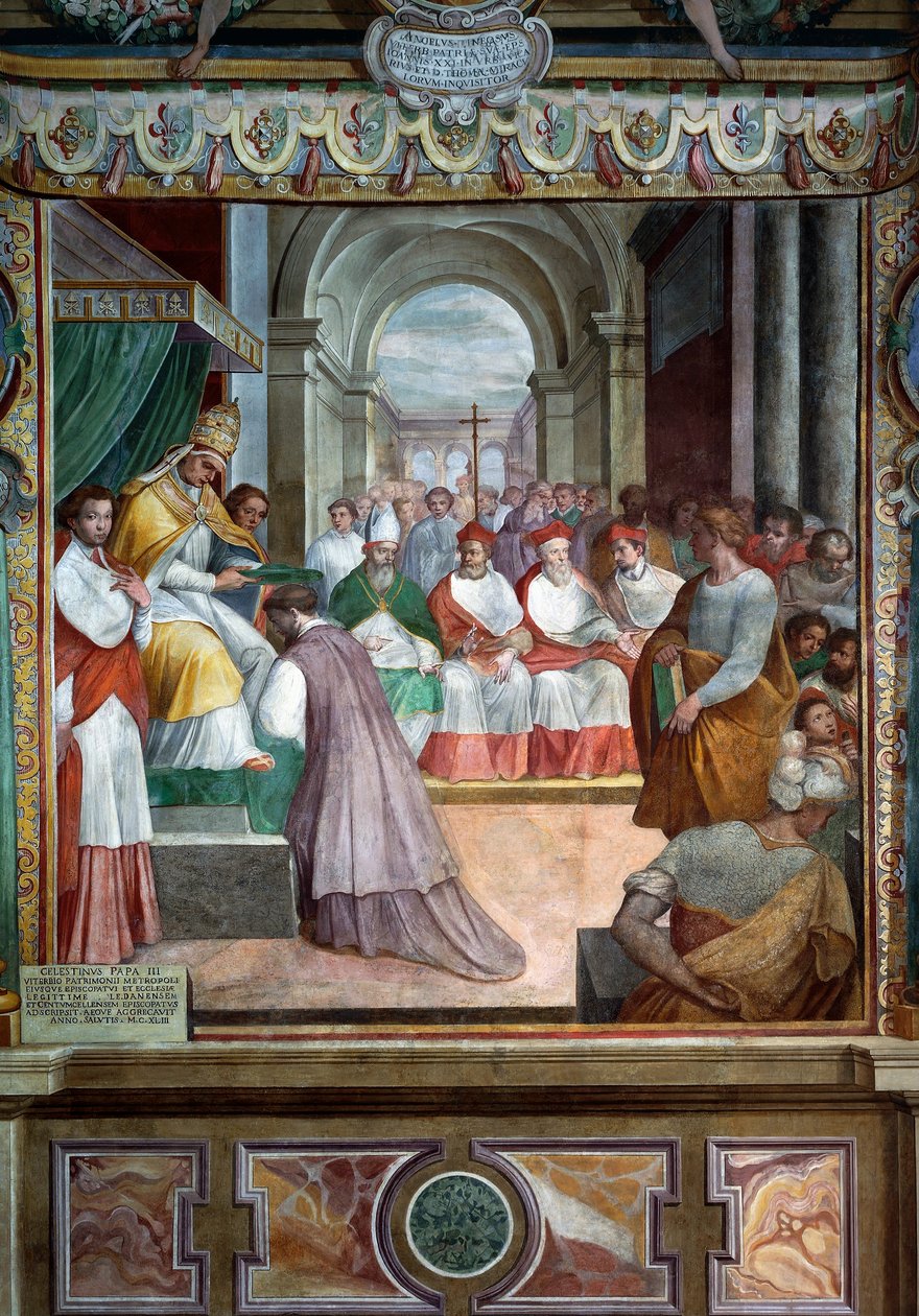Celestino III consacra il primo vescovo di Viterbo nel 1192, dettaglio degli affreschi di Baldassare Croce da Baldassare Croce